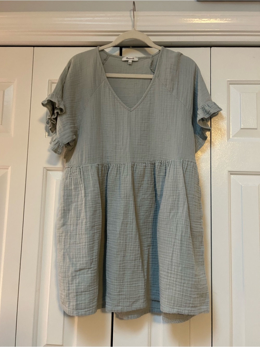 Madewell Light Sage Green Gauze V-Neck Babydoll Dress